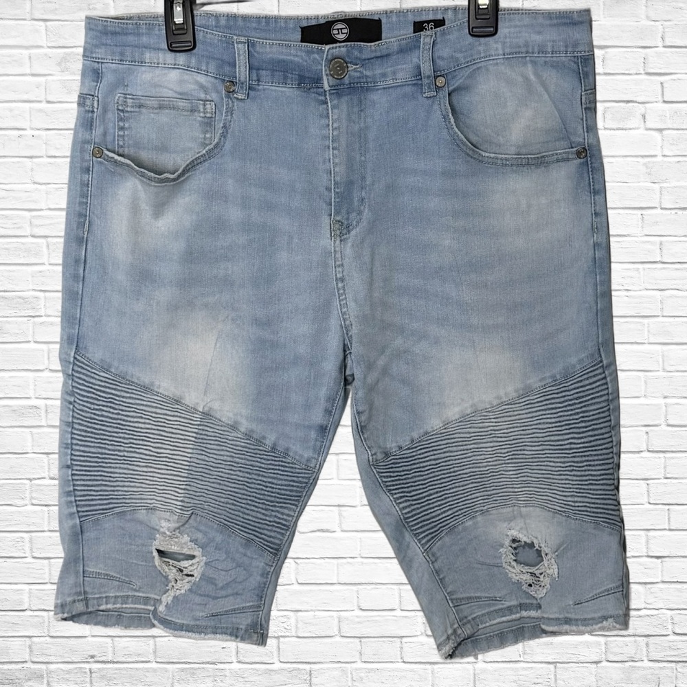 Jordan Craig Light Blue Ripped Jean Shorts